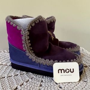 NEW IN BOX Mou Eskimo 18 Color Block Sheepskin Boot in Purple & Pink EUR 39/US 8